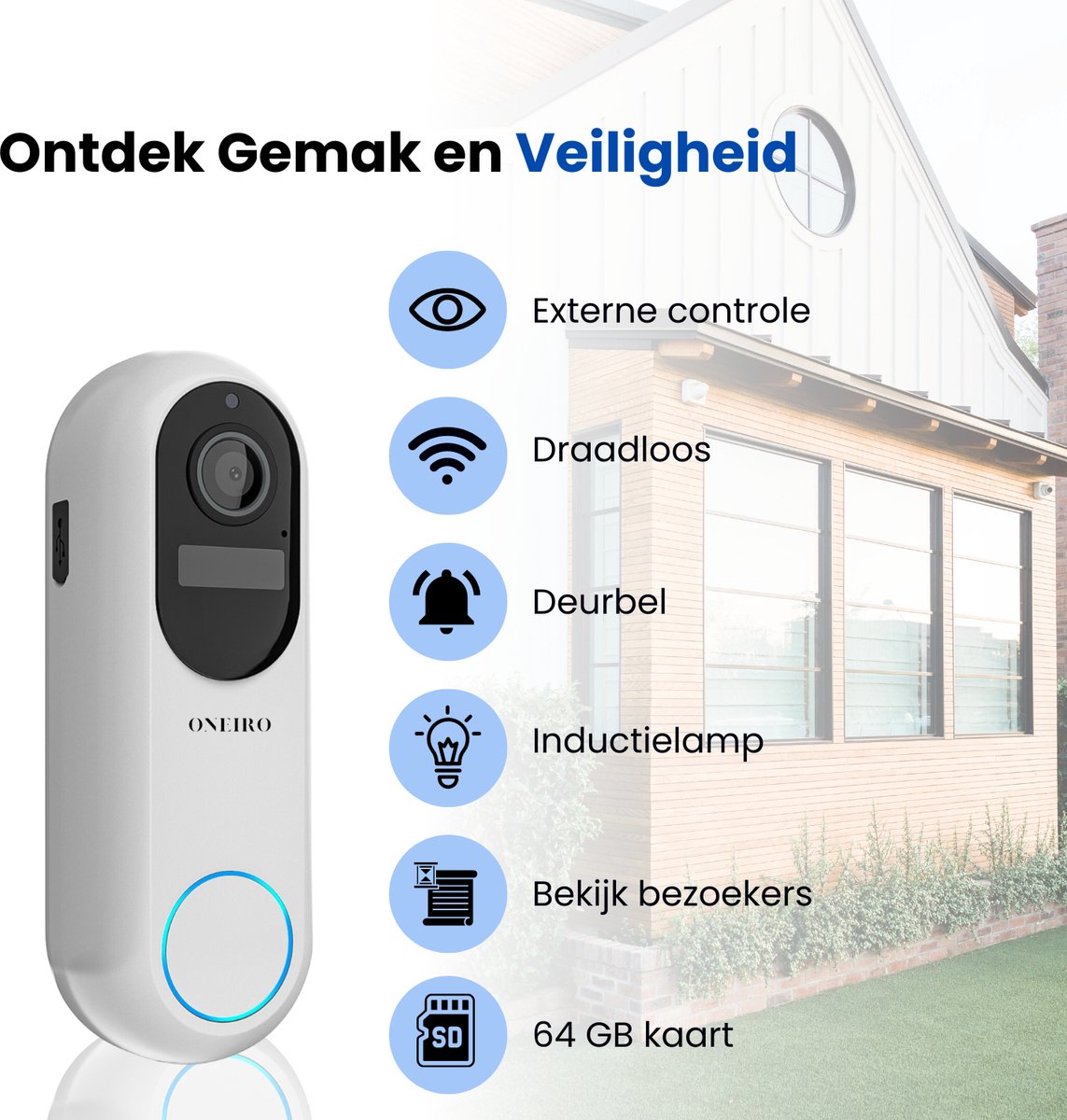 Oneiro Smart Deurbel PRO Wit WIFI Camera SD64GB Draadloos