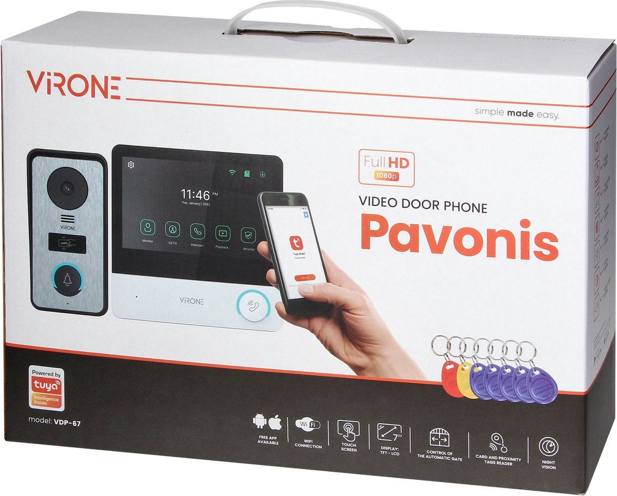 PAVONIS videodeurintercomset 7" Wi-Fi touchscreen Smart deurbel