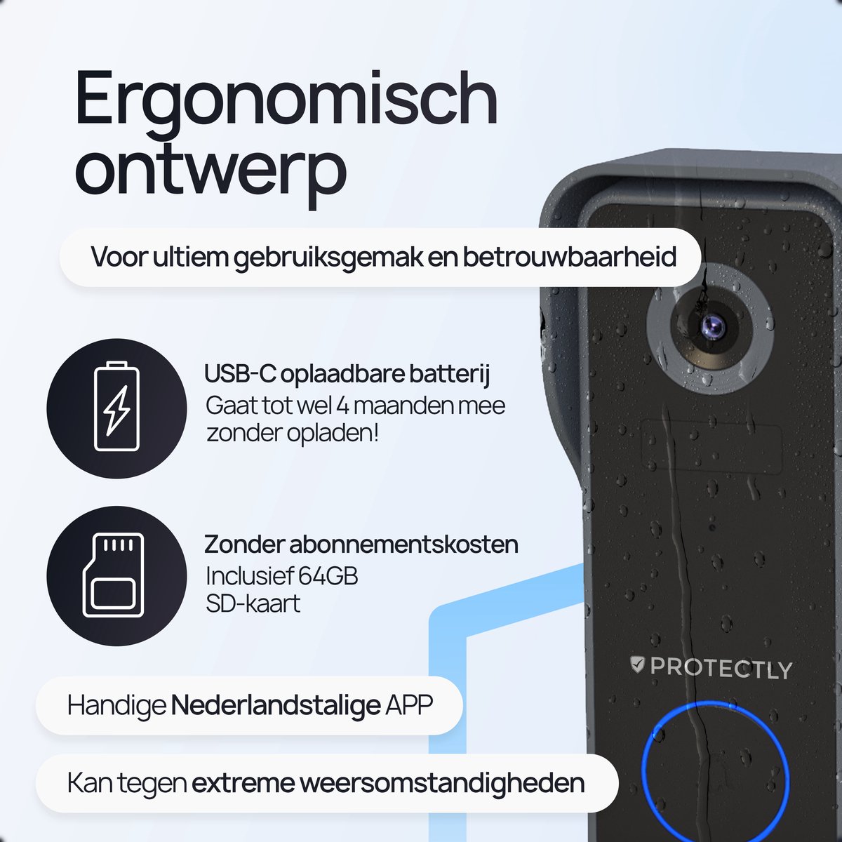 Protectly Slimme Draadloze Video Deurbel 2K Ultra HD