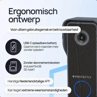 Protectly Slimme Draadloze Video Deurbel 2K Ultra HD