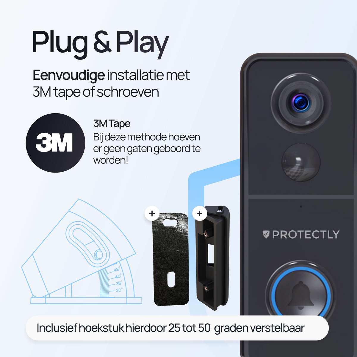 Protectly Slimme Draadloze Video Deurbel 4K Ultra HD met 64GB SD en Gong