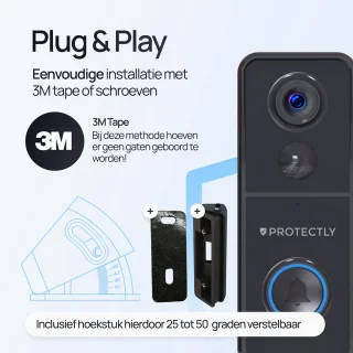 Protectly Slimme Draadloze Video Deurbel 4K Ultra HD met 64GB SD en Gong