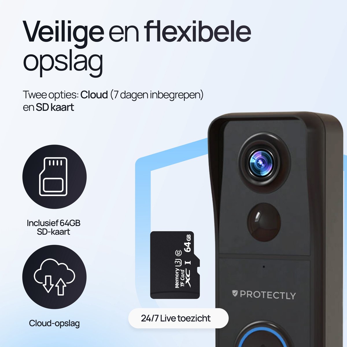 Protectly Slimme Draadloze Video Deurbel 4K Ultra HD met 64GB SD en Gong