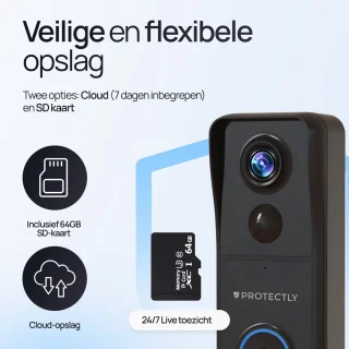 Protectly Slimme Draadloze Video Deurbel 4K Ultra HD met 64GB SD en Gong