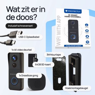 Protectly Slimme Draadloze Video Deurbel 4K Ultra HD met 64GB SD en Gong