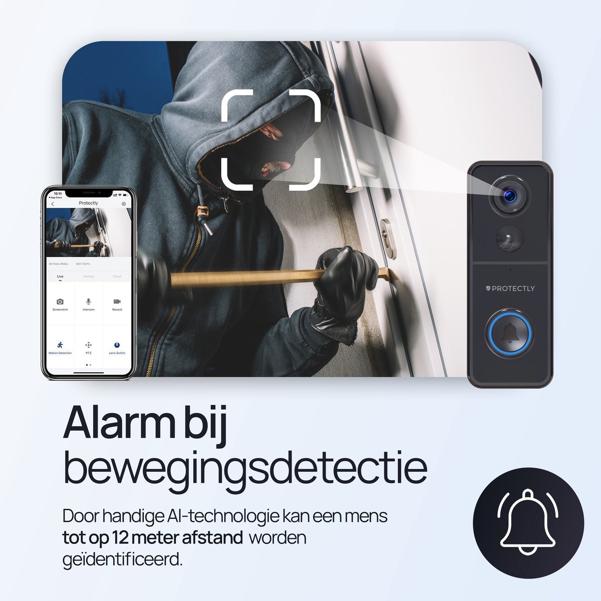 Protectly Slimme Draadloze Video Deurbel 4K Ultra HD met 64GB SD en Gong