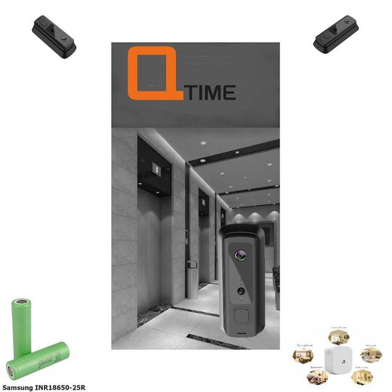 Q-time 1 HD720P Draadloze Slimme Deurbel Inclusief 2 Accu’s en Gong