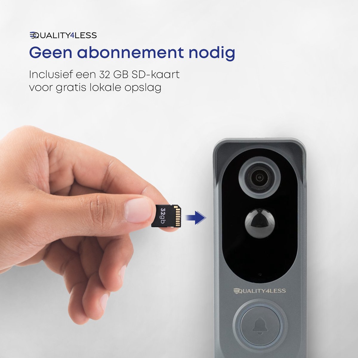 Quality4Less™ Slimme Draadloze Video Deurbel Ultra HD Grijs