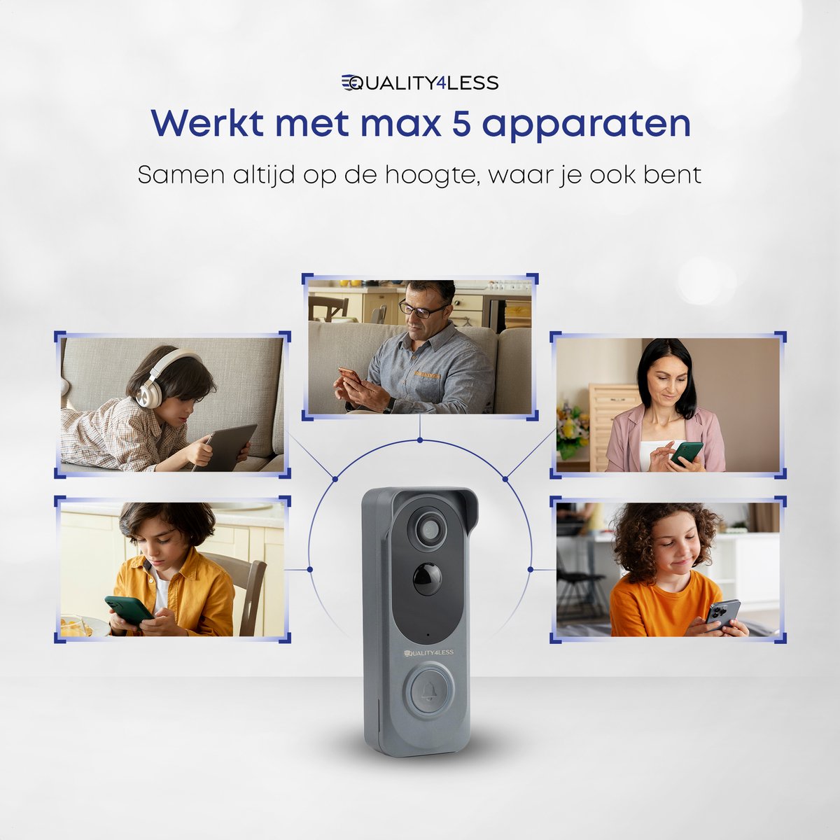 Quality4Less™ Slimme Draadloze Video Deurbel Ultra HD Grijs