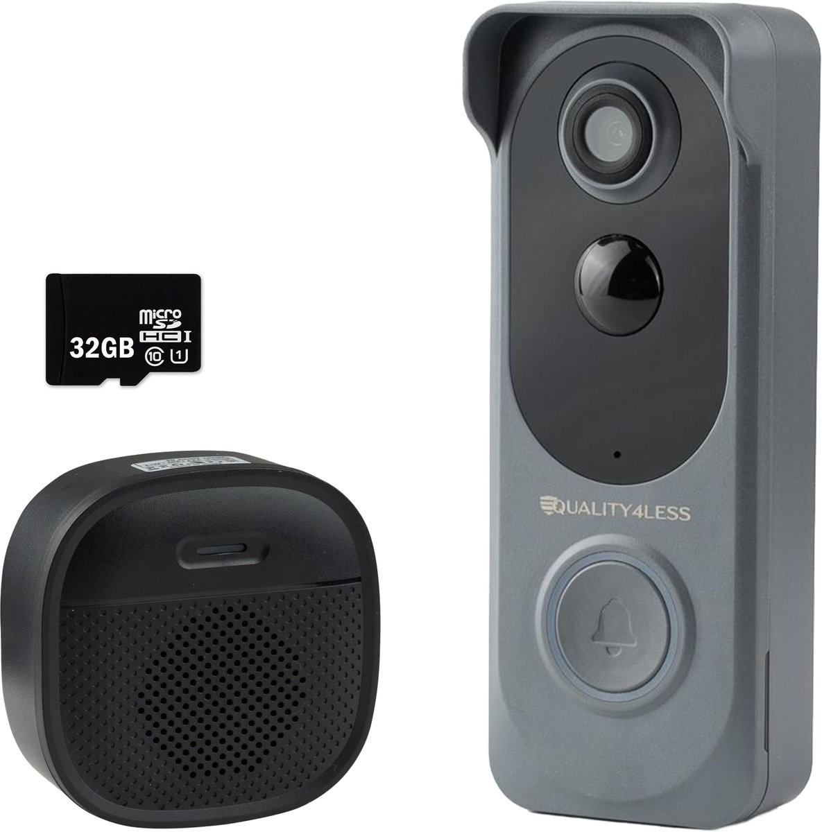 Quality4Less™ Slimme Draadloze Video Deurbel Ultra HD Grijs