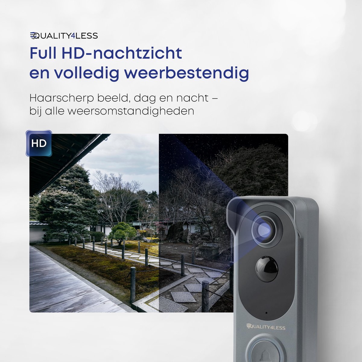Quality4Less™ Slimme Draadloze Video Deurbel Ultra HD Grijs