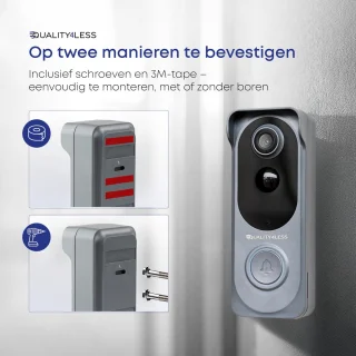 Quality4Less™ Slimme Draadloze Video Deurbel Ultra HD Grijs