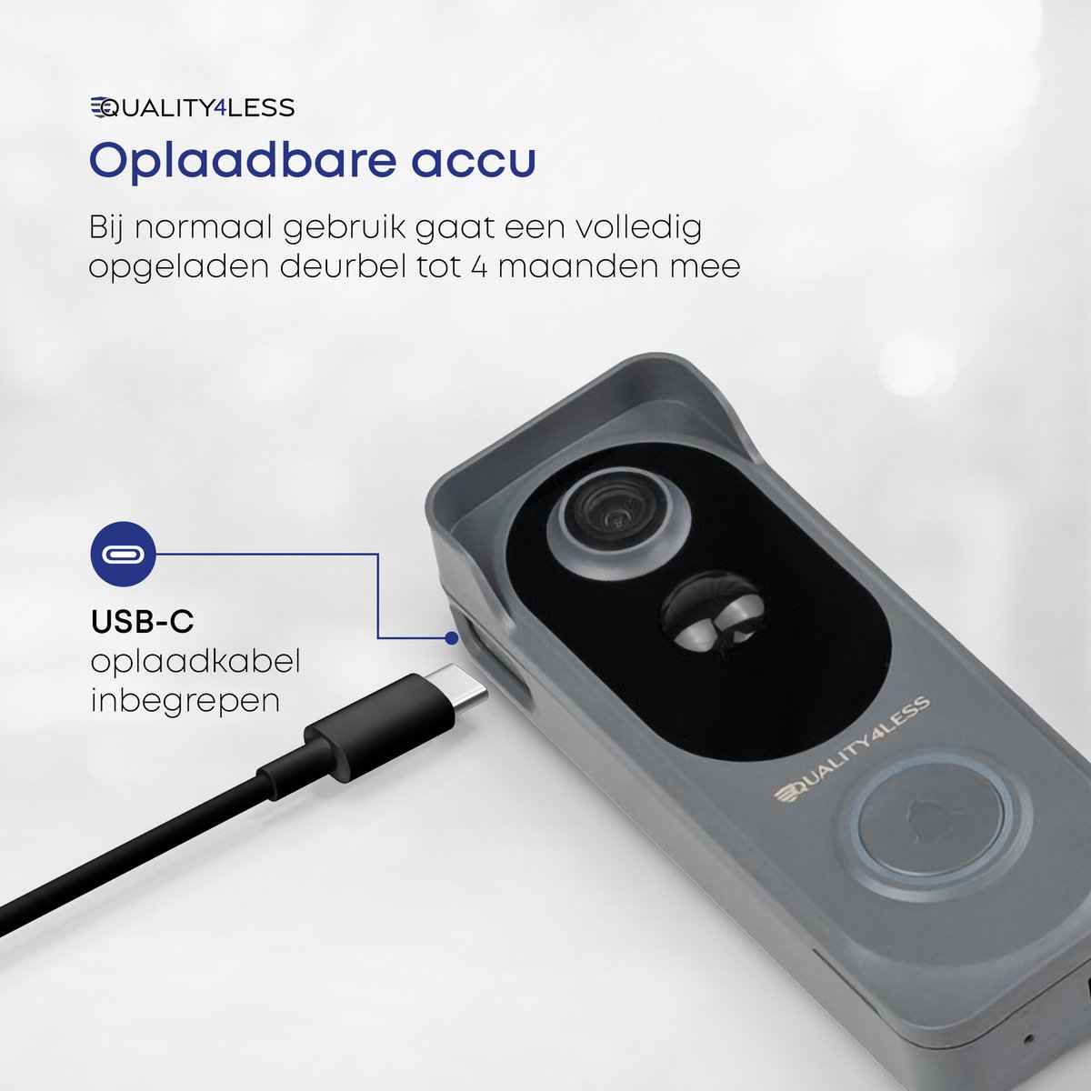 Quality4Less™ Slimme Draadloze Video Deurbel Ultra HD Grijs