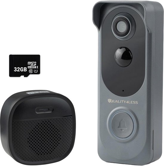 Quality4Less™ Slimme Draadloze Video Deurbel Ultra HD Grijs