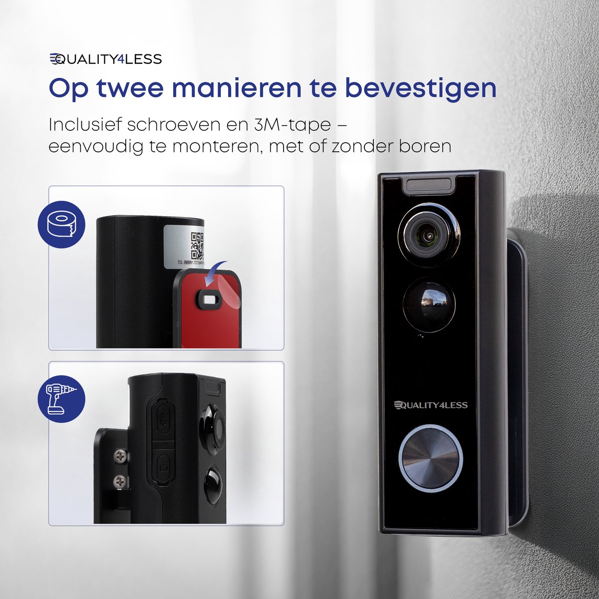 Quality4Less Slimme Draadloze Video Deurbel Ultra HD Zwart