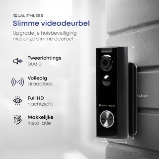 Quality4Less Slimme Draadloze Video Deurbel Ultra HD Zwart