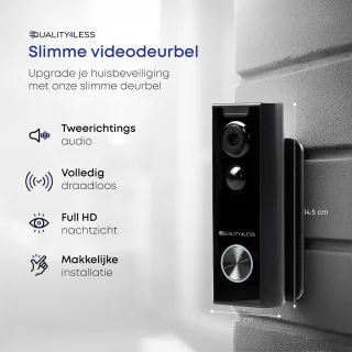 Quality4Less Slimme Draadloze Video Deurbel Ultra HD Zwart