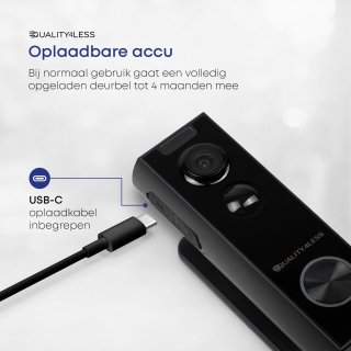 Quality4Less Slimme Draadloze Video Deurbel Ultra HD Zwart