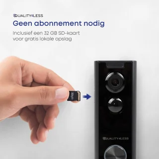Quality4Less Slimme Draadloze Video Deurbel Ultra HD Zwart
