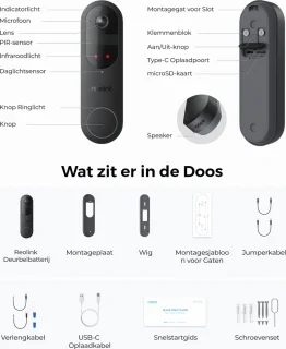 Reolink 2K 4MP Batterij Videodeurbel