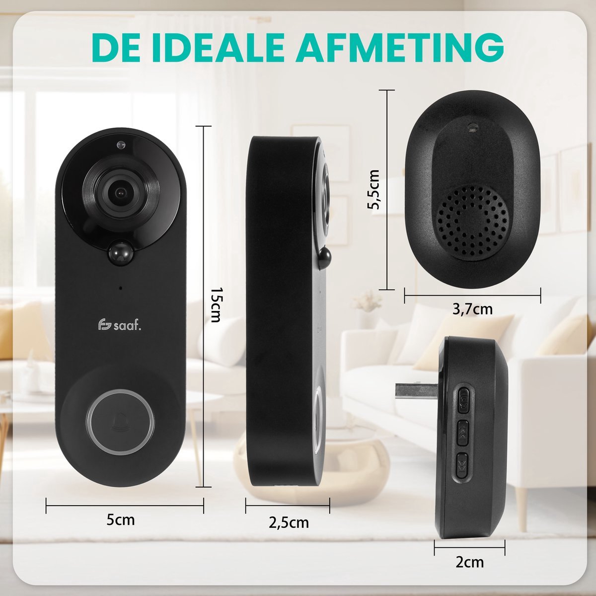 Saaf Video Deurbel Draadloos Zwart 128GB