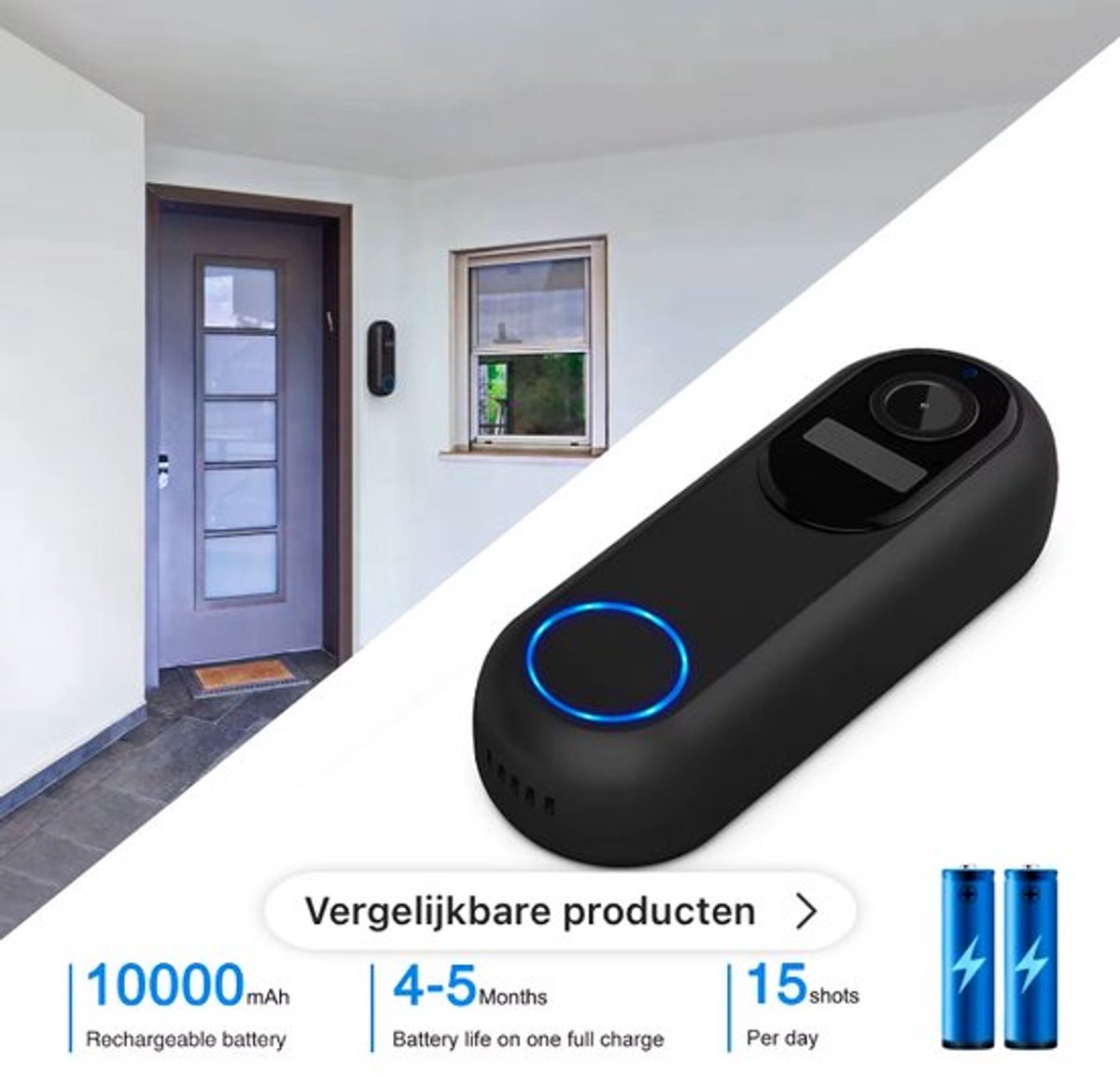 Slimme Deurbel met Camera 1080P HD WiFi Waterdicht 64GB SD-kaart Chime