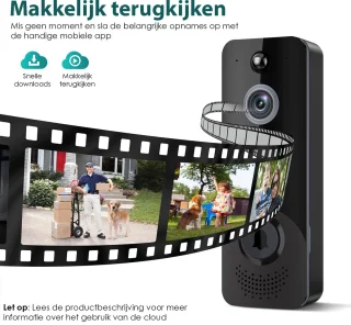 Slimme Video Deurbel Draadloos 1080P HD Met Gong
