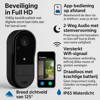 Slimme Video Deurbel Full HD 1080p - Draadloos