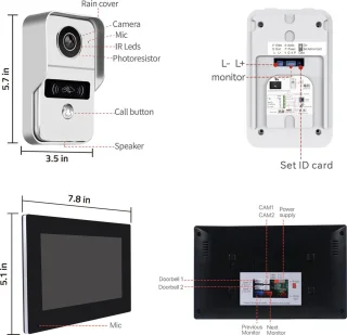 Smart Video Deurbel 7 Inch 1080P WiFi Touchscreen Met 32GB SD
