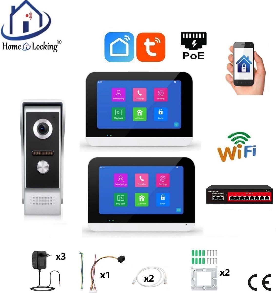 De Smart WIFI deurintercom T-2301-1-2 dual touchscreen in één oogopslag