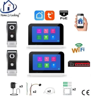 Smart WIFI deurintercom T-2301-2-2 met 2 videodeurbellen en 2 touchscreens