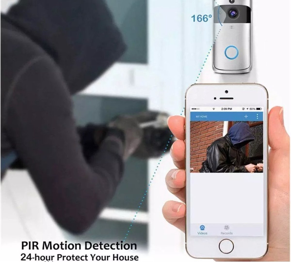 Smart WiFi Draadloze Video Deurbel - Grijs