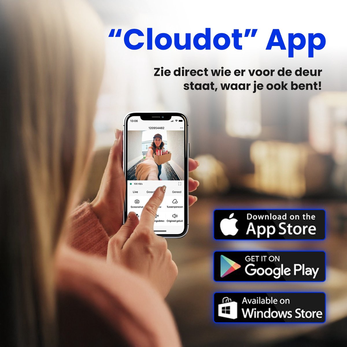 Spinoff Security Draadloze 2K Video Deurbel met Camera en 32GB SD Kaart