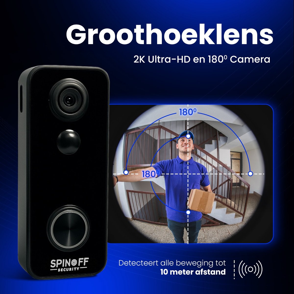 Spinoff Security Draadloze 2K Video Deurbel met Camera en 32GB SD Kaart