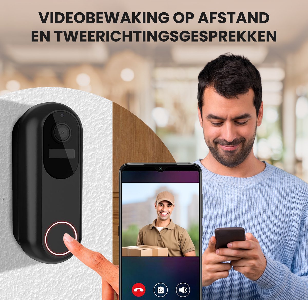 T-ring Video Deurbel Draadloos 1080P met Camera en 32GB SD kaart