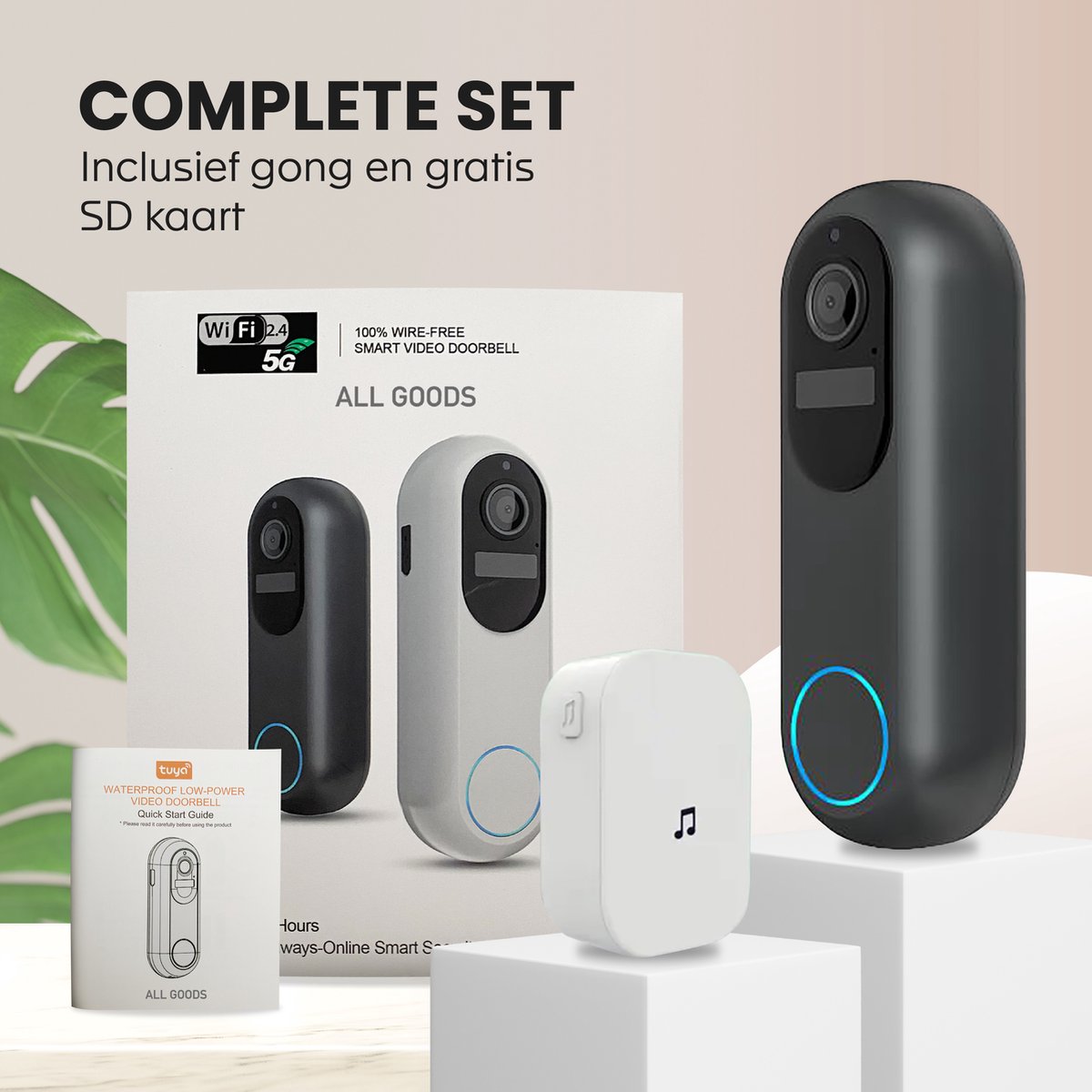 T-ring Video Deurbel Draadloos 1080P met Camera en 32GB SD kaart