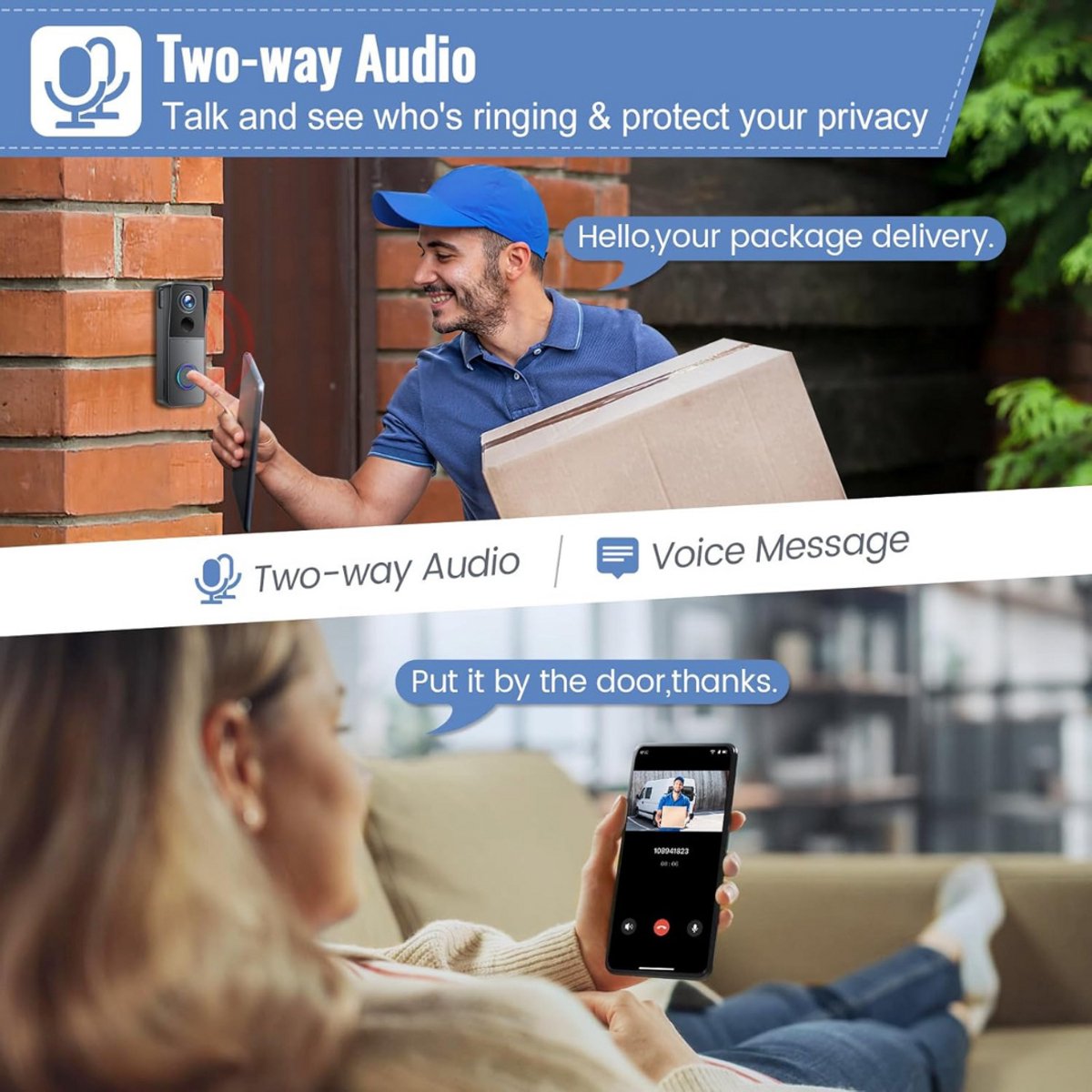 Video deurbel draadloos met camera WiFi smart app zonder abonnement