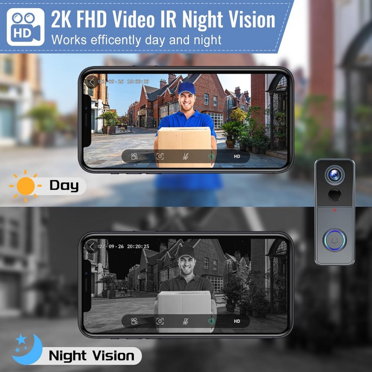 Video deurbel draadloos met camera WiFi smart app zonder abonnement