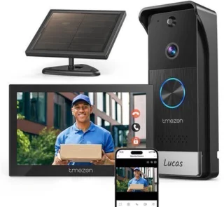 Video deurbel draadloos met zonne-energie – 7 inch touchscreen – 1080p HD-camera – ABS-kunststof – buitenbeveiliging – intercom