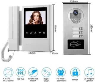Video deurbel intercom voor 3 appartementen