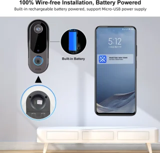 Video deurbel Wifi met camera draadloos inclusief 2 batterijen