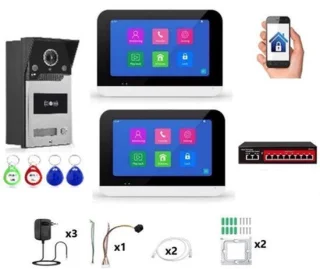 Video deurbelset met 1 videodeurbel en 2 touchscreens
