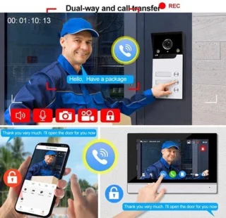 Video deurintercom 7 inch touchscreen - bedraad 1080p - voor 3 gezinnen