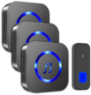 Waterdichte draadloze deurbelset met batterij en 3 plug-in ontvangers, 400m bereik, 55 melodieën, 5 volumes, led-display, zwart