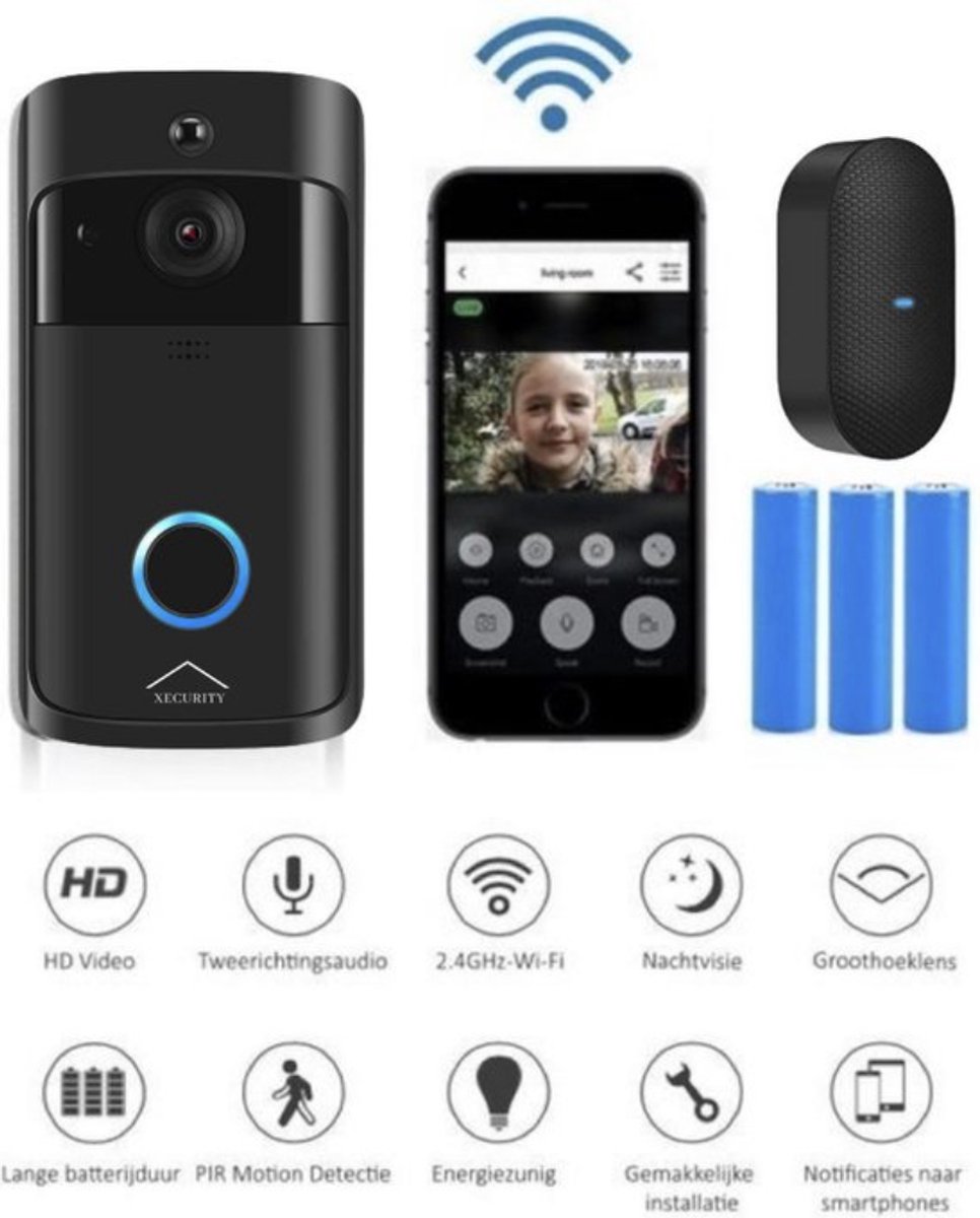 Xecurity X-One HD WiFi Video Deurbel All Black