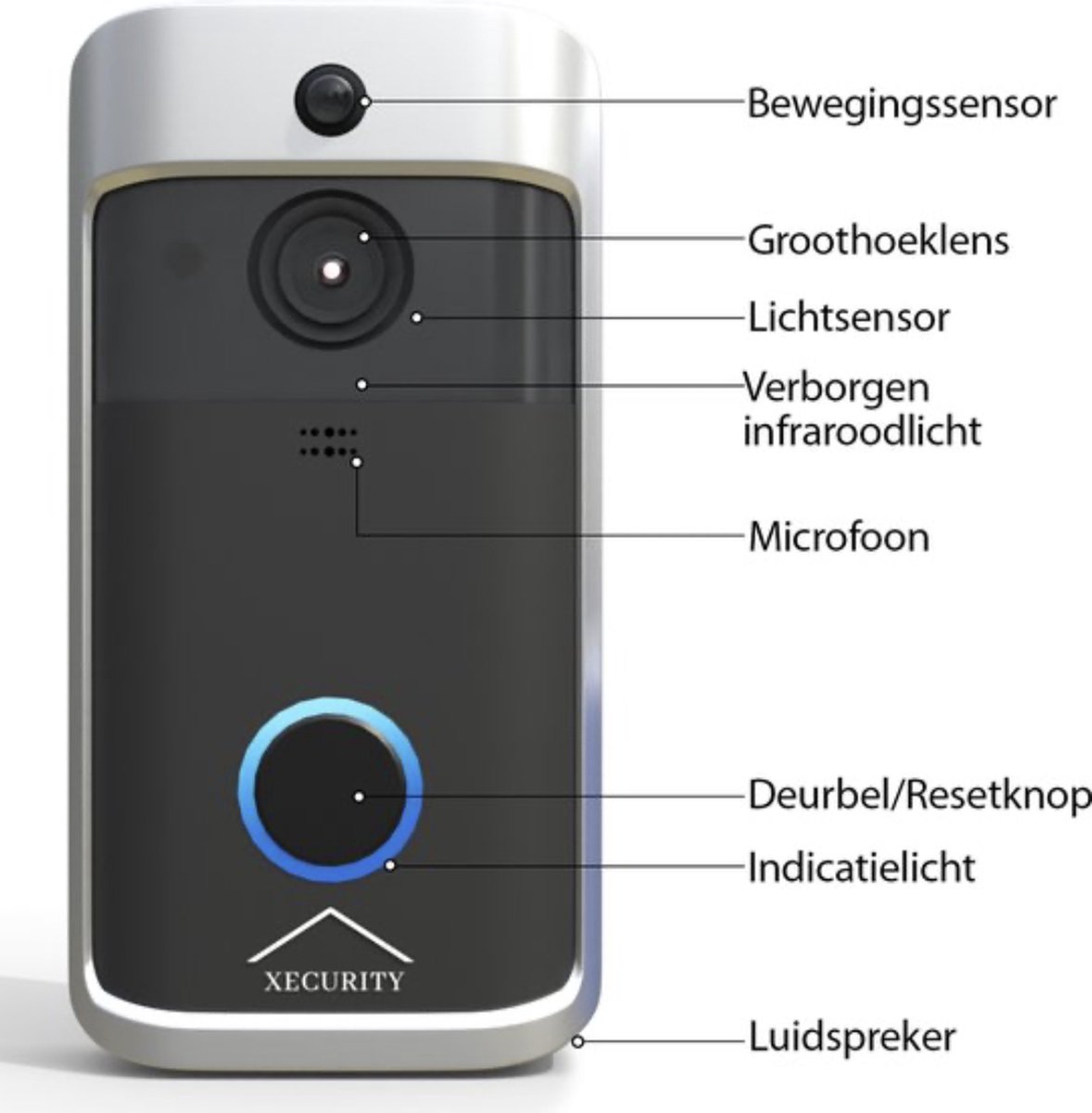 Xecurity X-One WiFi Video Deurbel Silver Grey