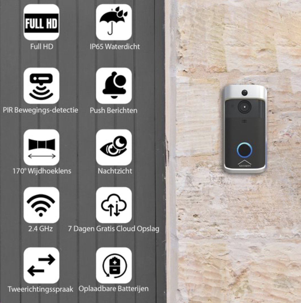 Xecurity X-One WiFi Video Deurbel Silver Grey
