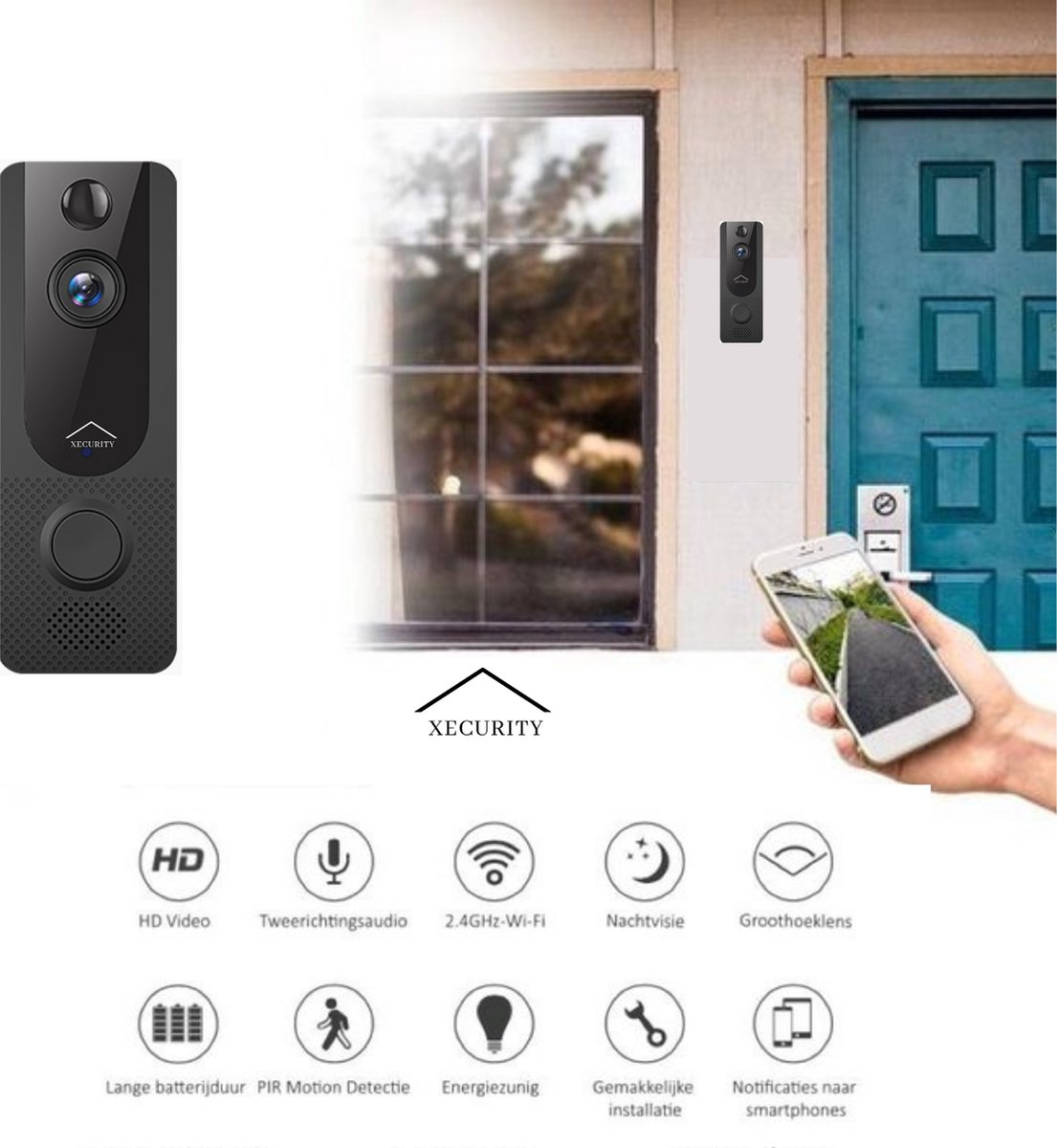 Xecurity X8+ WiFi Video Deurbel Set All Black