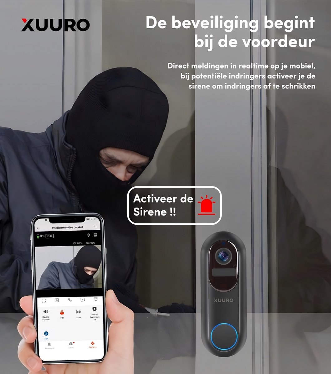 Xuuro XVR 3800 Video Deurbel inclusief Binnenbel en 64GB SD-kaart