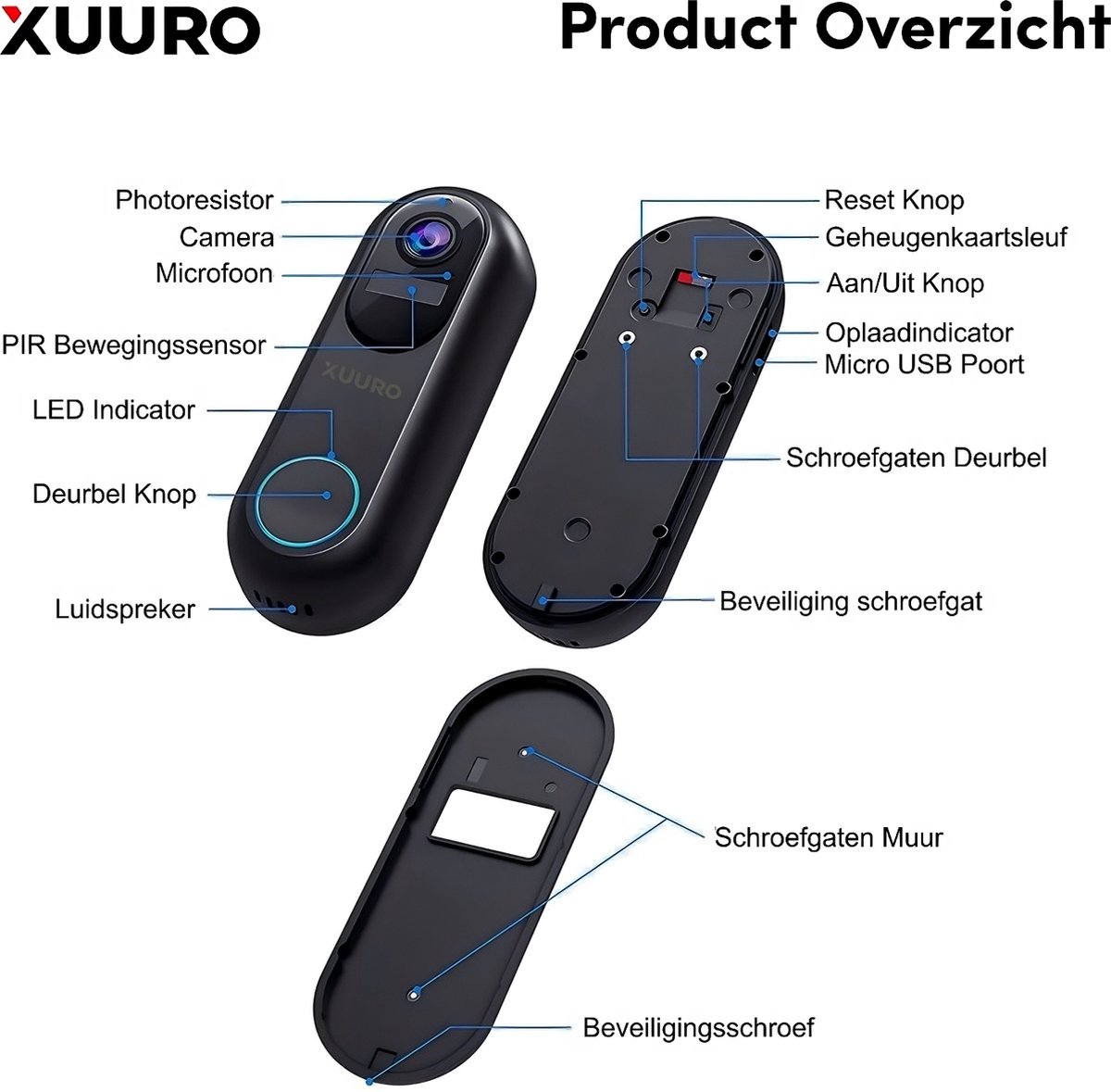 Xuuro XVR 3800 Video Deurbel inclusief Binnenbel en 64GB SD-kaart